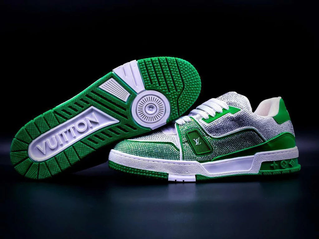Louis Vuitton Trainer #54 Green White Crystales