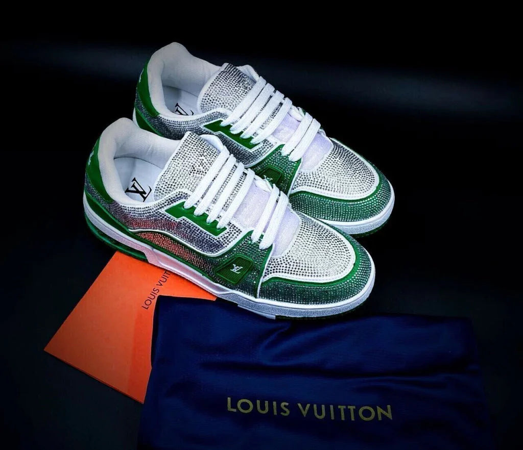 Louis Vuitton Trainer #54 Green White Crystales