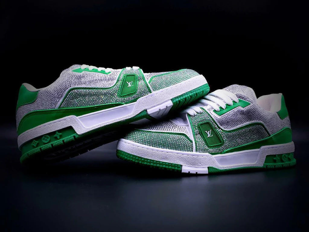 Louis Vuitton Trainer #54 Green White Crystales